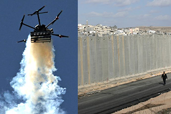 tear-gas drone and wall near Rafah