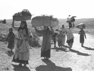 Palestinian refugees on the move in 1948 - many were massacred by Zionist militias