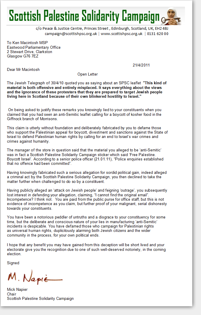 Open Letter to Ken Macintosh MSP