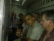 Internationals handcuffed and shackled, detained at Tel Aviv airport 8 July 2011 (in picture Frank Thomas and John Lynes from the UK, 2nd and third form left respectively)