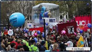 British trade unionists demonstrate to defend their pensions: every British TU has declared for BDS