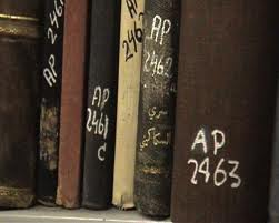 Looted Palestinian books, labelled 'absentee property'