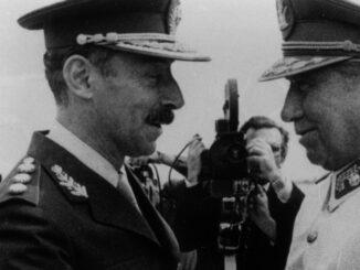 Argentine dictator Jorge Rafael Videla greets fellow South American strongman Augusto Pinochet