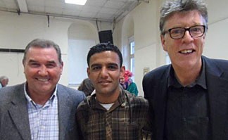 L to R: Jackie MacNamara, ex-Celtic and Hibs player, Mahmoud Sarsak, Tony Higgins of FIFPro