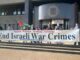 SPSC Banner Stop Israeli War Crimes at Glasgow Sheriff Court