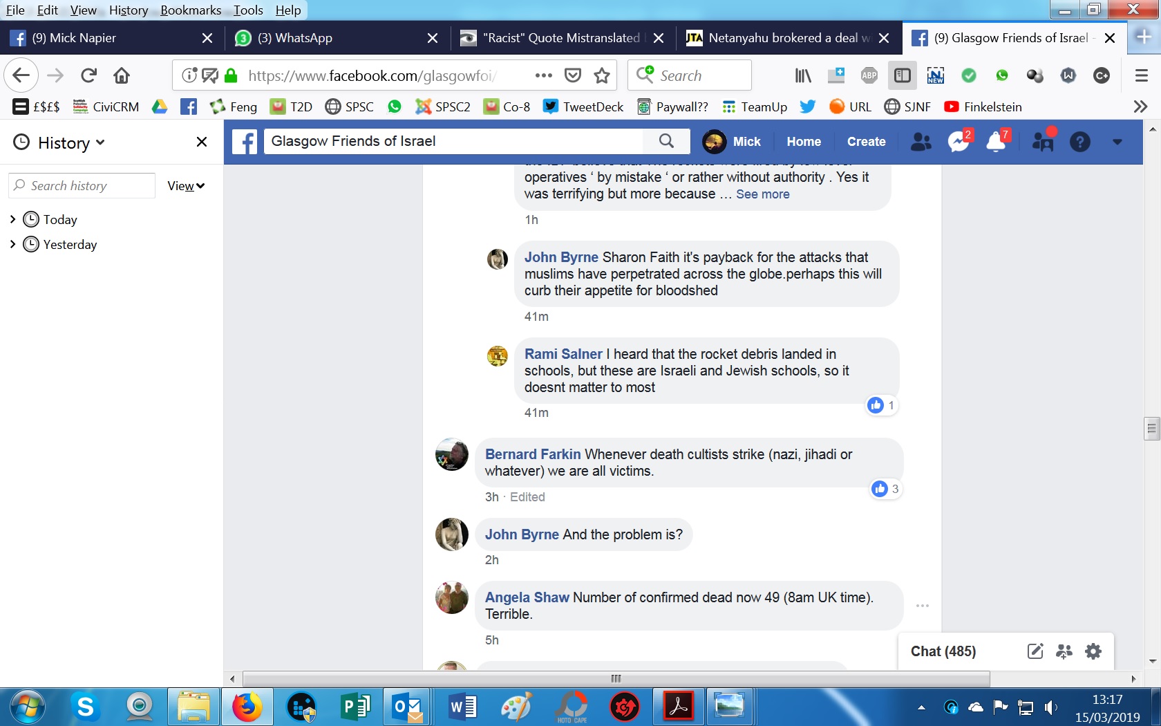 Glasgow Friends of Israel discuss the massacre fo 50 Muslims in New Zealand the day before GFoI15032019c
