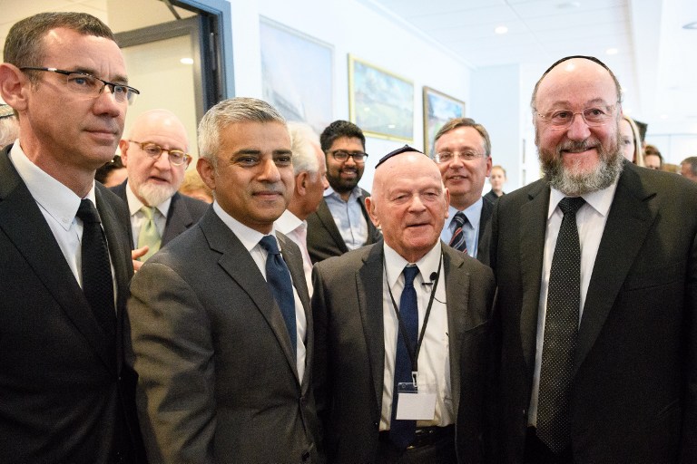 Sadiq Khan with the Israeli Ambassador Regev and racist Rabbi Ephraim Mirvis