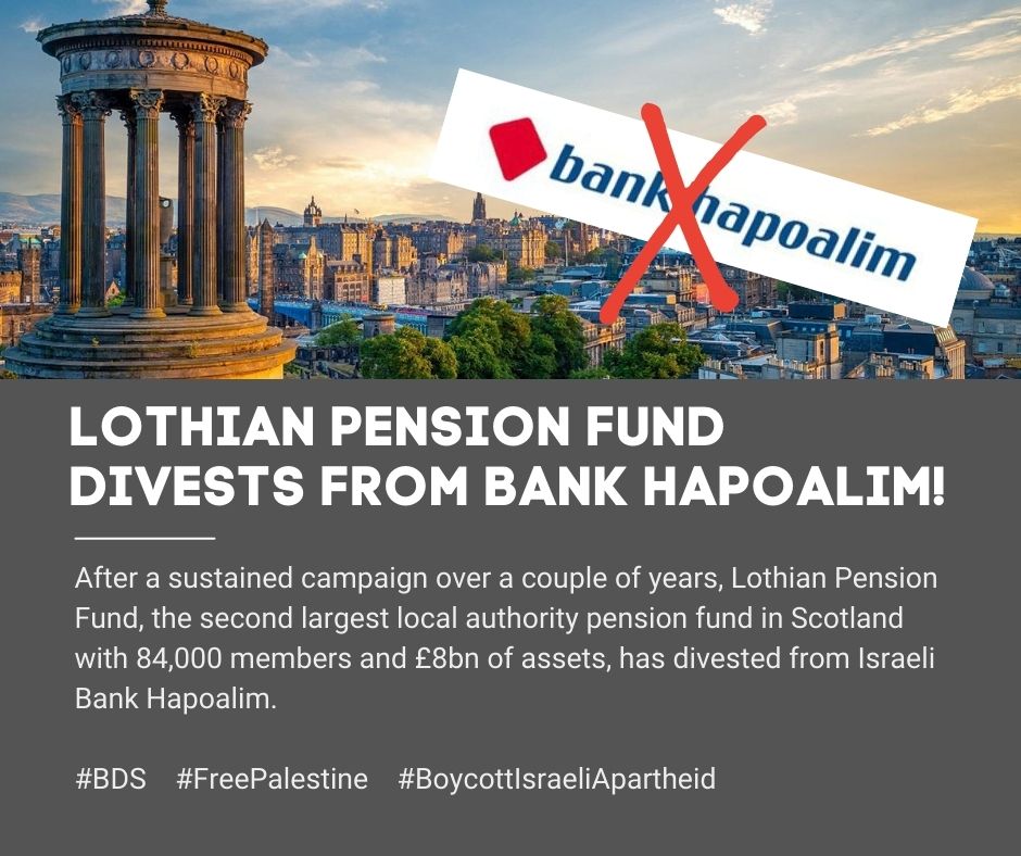Lothian pension fund divests from bank hapoalim