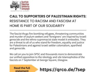 Call to supporters of Palestinian rights resistance to racism and fascism at home is part of our solidarity