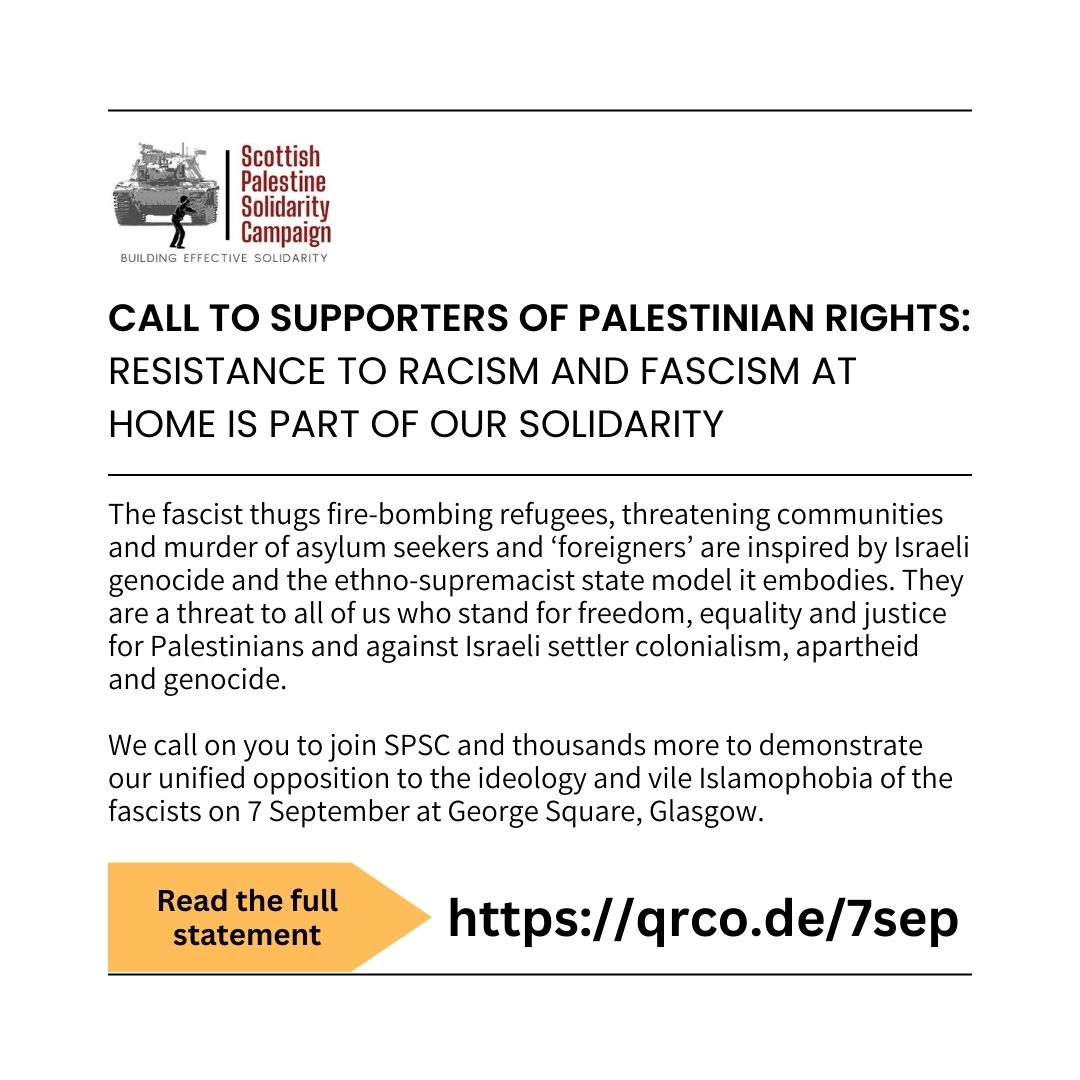 Call to supporters of Palestinian rights resistance to racism and fascism at home is part of our solidarity 